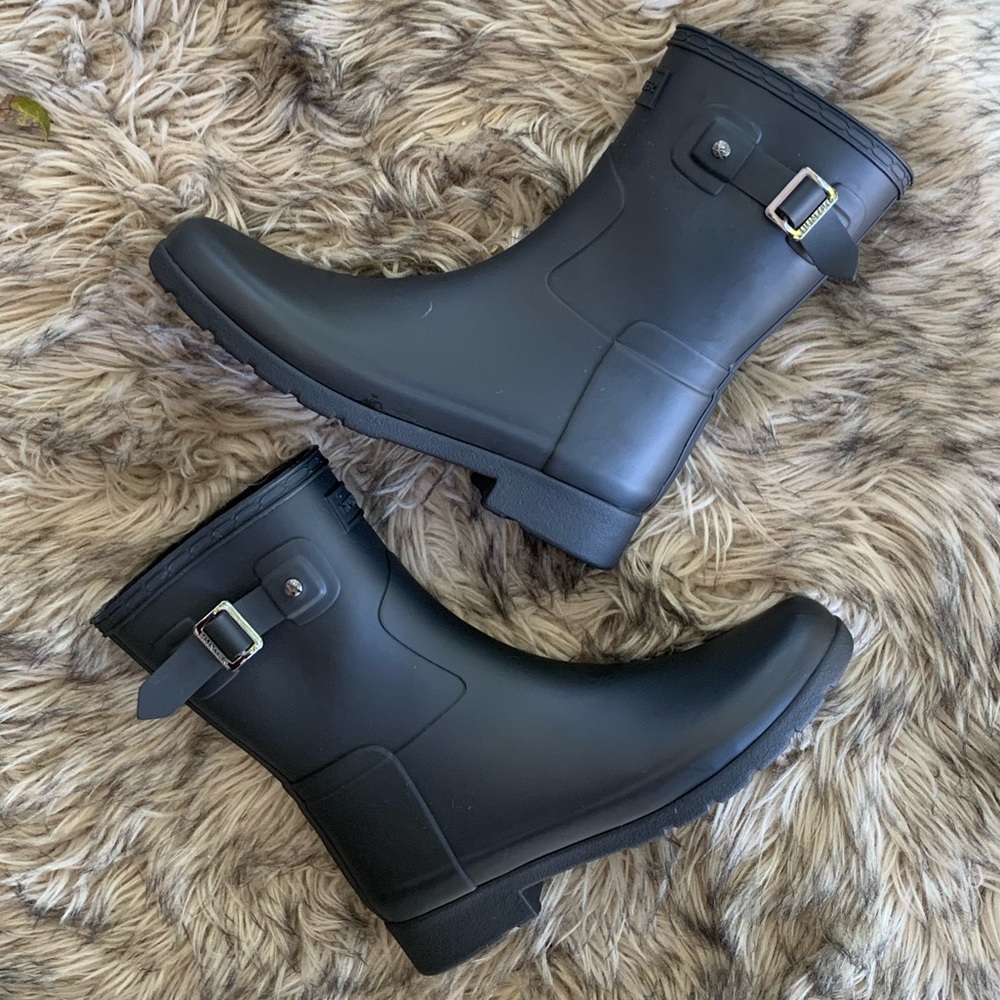 Hunter original refined short boot boots triple black rain snow all weather 7